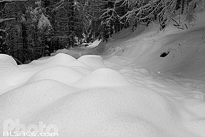 Photo : Chemin de randonnee sous la neige vers le sommet du Donon en hiver, Grandfontaine, Bas-Rhin (67), Alsace, France