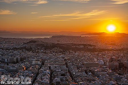 Photo : Coucher de soleil sur Athènes depuis le Mont Lycabette, Grèce, Attique, Grèce